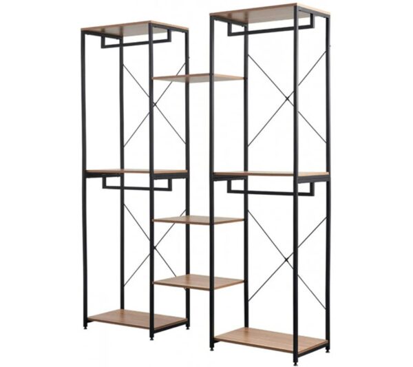 Portant meuble Rangement Pour Vêtements penderie Ouverte En Acier+mdf chêne+noir 165x39.8x204.6cm – Image 2