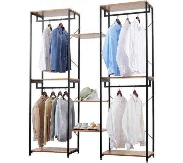 Portant meuble Rangement Pour Vêtements penderie Ouverte En Acier+mdf chêne+noir 165x39.8x204.6cm – Image 5