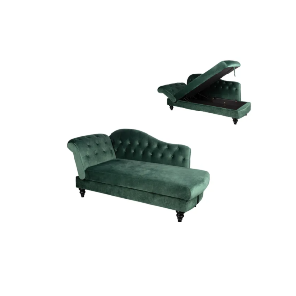 Méridienne convertible avec coffre LALOU effet velours vert – Image 8