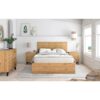 Lit coffre 140x190cm MALACA + sommier métallique relevable imitation chêne et rotin