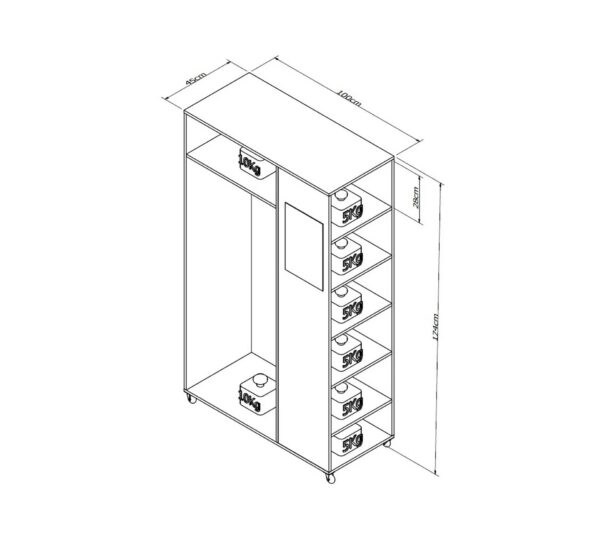 Meuble Dressing Penderie Blanc 8 Niches Miroir Roulettes L 100 H 174 P 45 Cm – Image 7