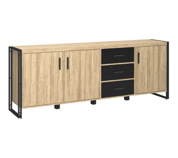 Buffet 3 portes PARKER imitation chêne et noir – Image 2