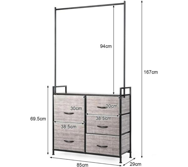 Meuble De Rangement Avec 5 Tiroirs Amovibles En Tissu Etagère Tiroir 83x29x77cm Charge 50 Kg – Image 3