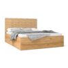 Lit coffre 140x190cm MALACA + sommier métallique relevable imitation chêne et rotin – Image 2