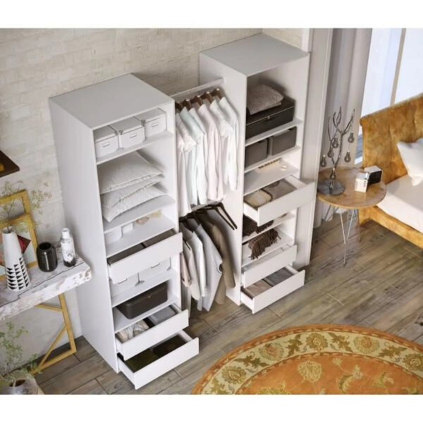 Kit dressing 2 colonnes + 2 penderies + 6 tiroirs - Décor blanc - L 177 x P 48 H 200,2 cm - Combi – Image 2